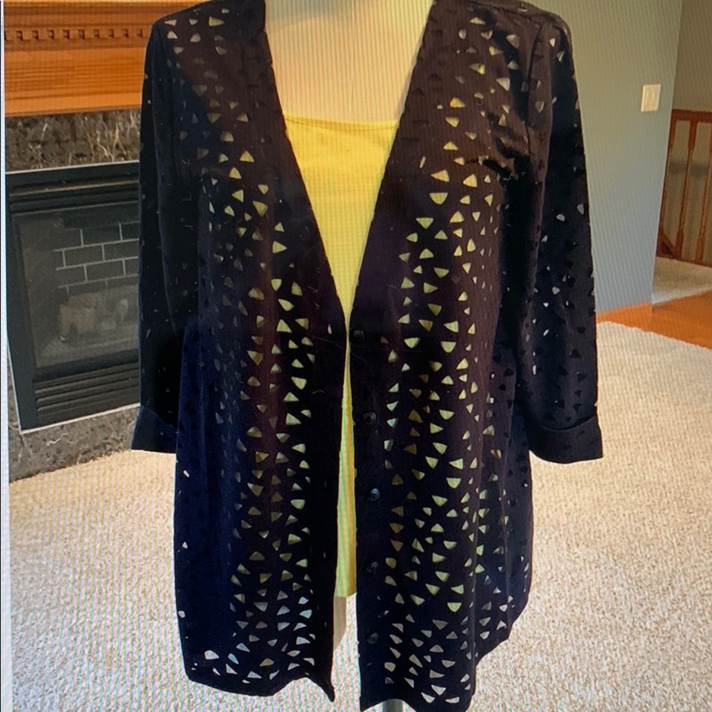 PerSeption Concept Lightweight Black Open-Front Cardigan, Cutout Design, Sz Sm